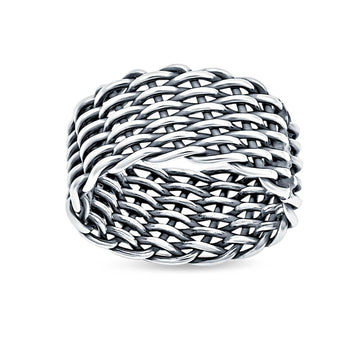 Weave Oxidized Band Solid 925 Sterling Silver Thumb Ring (13mm)